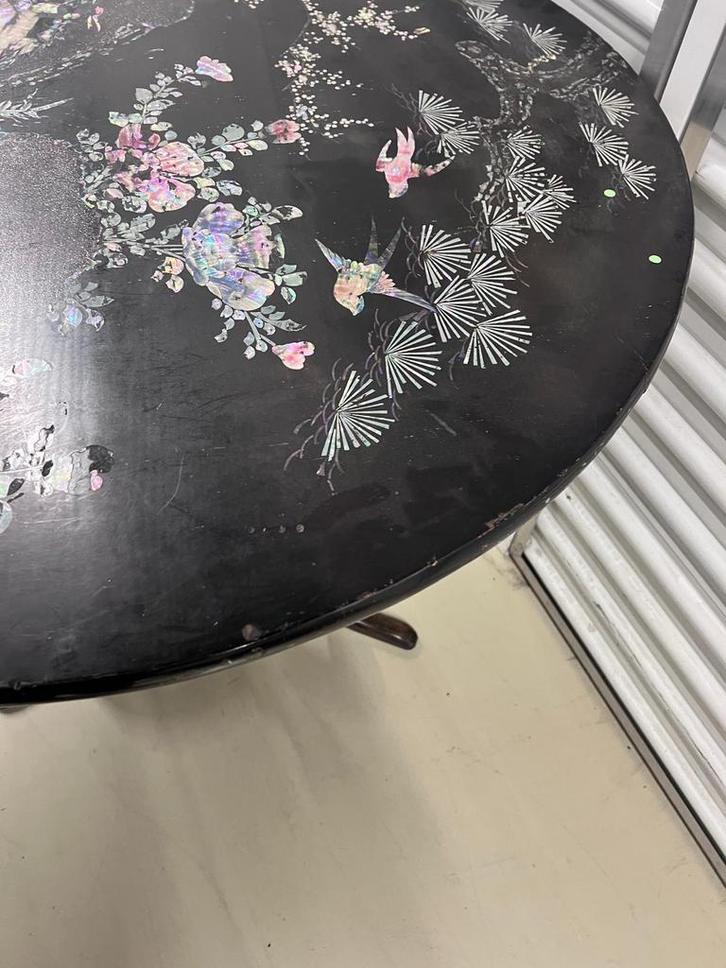 Zwarte Houten Tafel met Parelmoer Inleg, Antiek en Kunst, Antiek | Meubels | Tafels, Ophalen