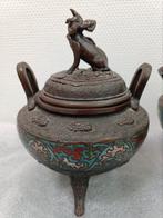 Antieke Cloisonné Brons wierookbrander met Hond, Antiek en Kunst, Ophalen of Verzenden, Brons