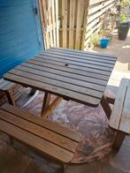 Picknick tafel vierkant met 4 bankjes, Tuin en Terras, Picknicktafels, Ophalen, Zo goed als nieuw, Rechthoekig