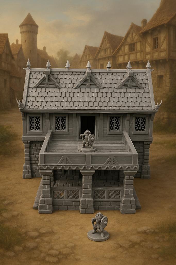 Medieval house with balcony 28mm D&D Warhammer terrain, Hobby en Vrije tijd, Wargaming, Nieuw, Warhammer, Ophalen of Verzenden