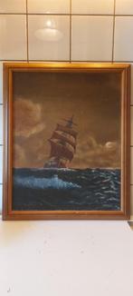 oud schilderij schip door Jos van Dijk, Antiek en Kunst, Kunst | Schilderijen | Klassiek, Ophalen of Verzenden