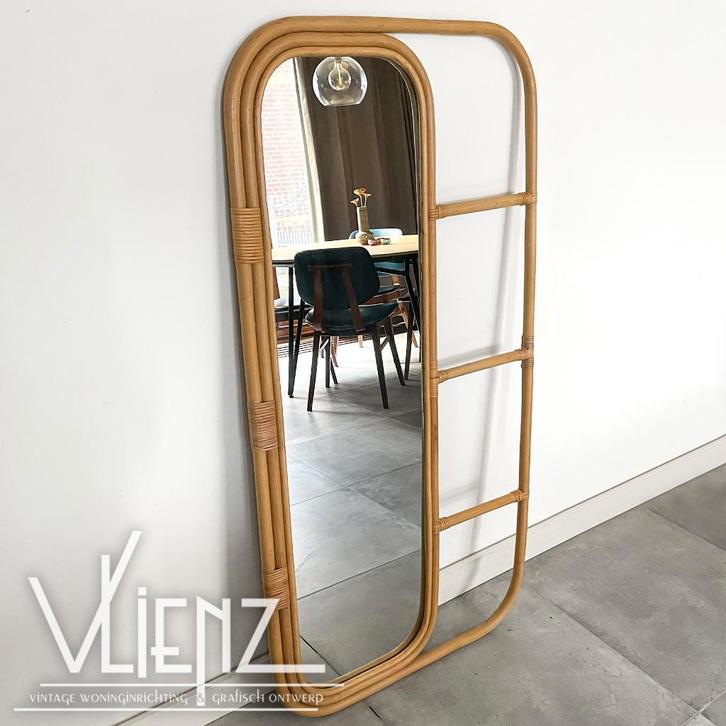Rotan, bamboe spiegel, passpiegel, ladder, Huis en Inrichting, Woonaccessoires | Spiegels, Gebruikt, 50 tot 75 cm, 100 tot 150 cm