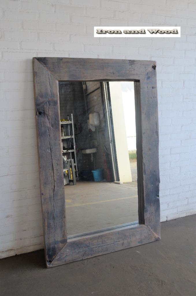 Grote spiegel afm 96 x 146 - oud eiken wagonplanken lijst, Huis en Inrichting, Woonaccessoires | Spiegels, Nieuw, 75 tot 100 cm