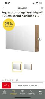 Aquazuro Spiegelkast Napoli 120cm - Scandinavisch Eik, Ophalen, Spiegelkast, 100 tot 150 cm, Nieuw