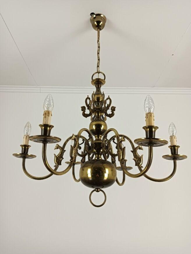 Antieke Messing Kroonluchter / sloop koper / edelmetaal, Huis en Inrichting, Lampen | Kroonluchters, Gebruikt, Metaal, Ophalen