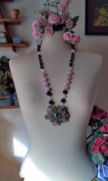 Unakiet Amethist, Rozenkwarts, Swarovski Big Ketting  beschikbaar voor biedingen