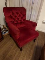 Twee rode fluwelen oorfauteuils - stevig en netjes, Huis en Inrichting, Fauteuils, Ophalen of Verzenden, Gebruikt, Stof, 75 tot 100 cm