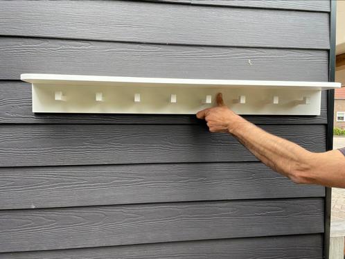 Wandplank/ mokkenrek Woood wit nieuw met 8 haken, Huis en Inrichting, Woonaccessoires | Wandplanken en Boekenplanken, Nieuw, Ophalen of Verzenden