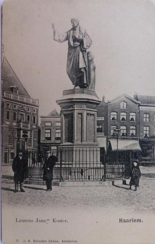 Oude Briefkrt: Standbeeld Laurens Janszn Koster in Haarlem., Verzamelen, Ansichtkaarten | Nederland, Ongelopen, Noord-Holland