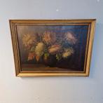Olieverf op doek B Sluiter schilderij chrysanten op vaas, Ophalen of Verzenden