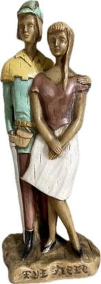 Vintage gehout stenen beeld Tijl Uilenspiegel en Nele. Groot, Antiek en Kunst, Ophalen