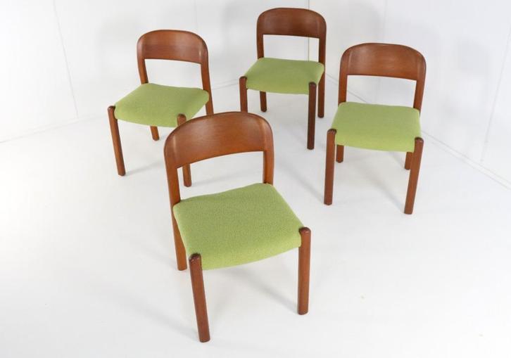 Set 4 Deense stoelen gestoffeerd vintage gratis bezorging, Huis en Inrichting, Stoelen, Zo goed als nieuw, Vier, Hout, Stof, Ophalen of Verzenden