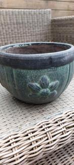 Mooie bloempot groen, tuinpot, Tuin en Terras, Bloempotten, Steen, Gebruikt, Balkon, Rond