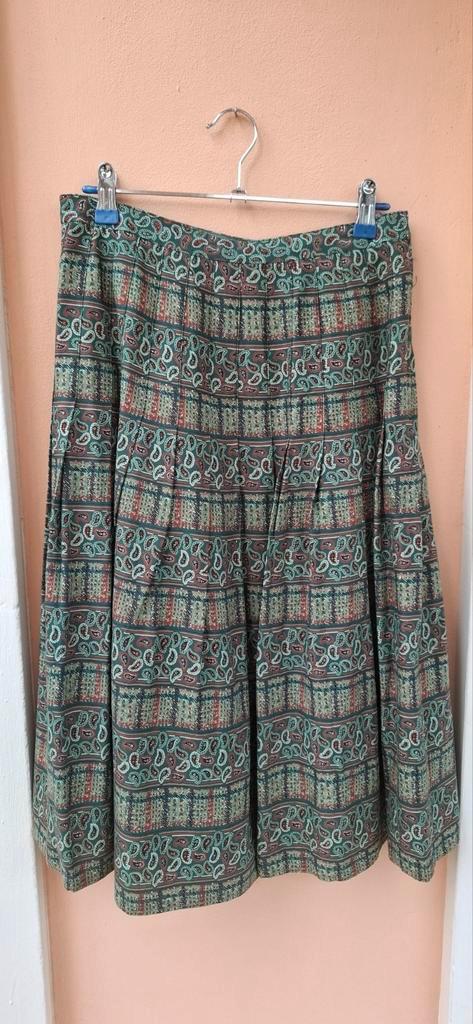 Vintage rok, maat 40 - aardetinten - patroon - 90's, Kleding | Dames, Rokken, Gedragen, Maat 38/40 (M), Bruin, Onder de knie, Ophalen of Verzenden