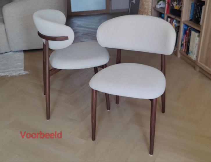 Nieuwe Japandi Eetkamerstoelen - Fonq, Huis en Inrichting, Stoelen, Nieuw, Twee, Hout, Stof, Wit, Ophalen