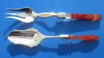 Zilveren set met lepel en vork en kornalijnen steel, Verzenden, Zilver