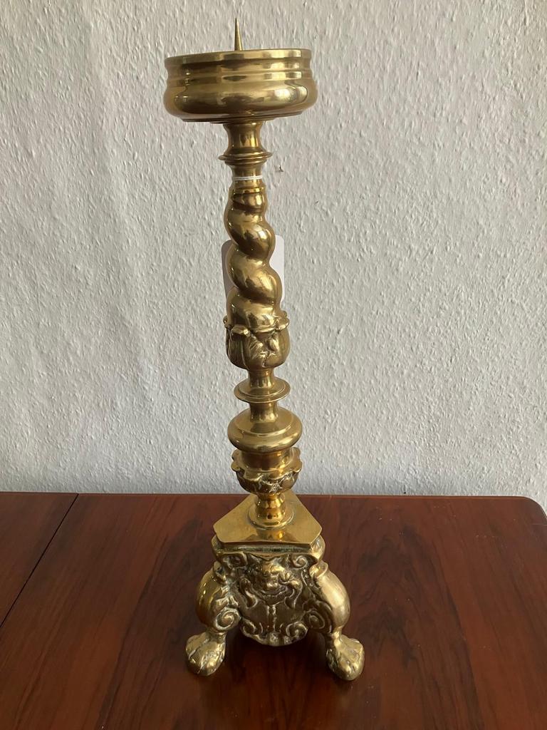 Antieke grote gouden Kerk Kandelaar Messing, Antiek en Kunst, Antiek | Kandelaars, Ophalen, Koper of Brons