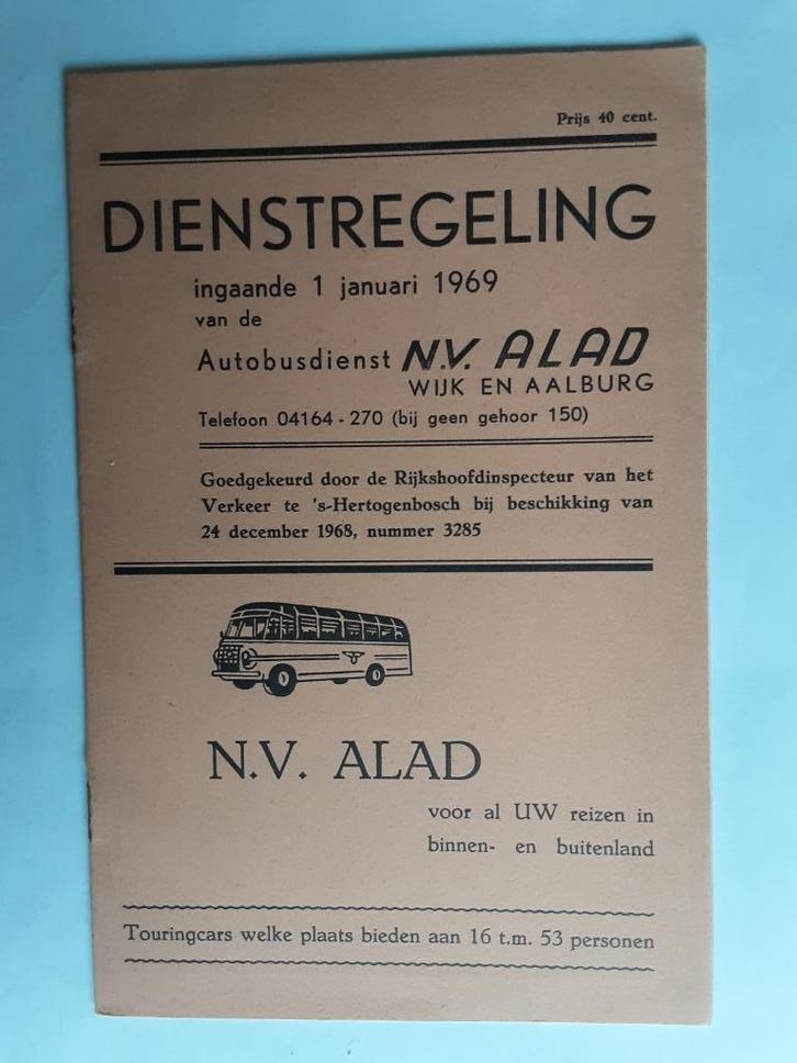N.V. ALAD WIJK EN AALBURG DIENSTREG. ingaande 1 januari 1969, Verzamelen, Spoorwegen en Tramwegen, Bus of Metro, Boek of Tijdschrift