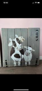 Schilderij steigerhout koe dier baby kinderkamer, Zo goed als nieuw, Ophalen