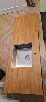 Keukenwerkblad incl wasbak (184 bij 63cm), Huis en Inrichting, Keuken | Keukenelementen, Ophalen, Bruin, 150 tot 200 cm, Zo goed als nieuw