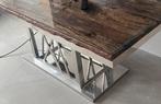 Eettafel hout / rvs onderstel, Huis en Inrichting, Tafels | Sidetables, Ophalen, Zo goed als nieuw, Rechthoekig