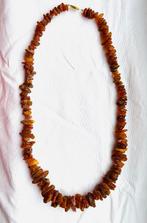 Ruwe Barnsteen ketting Amber collier goud verguld slot 73cm, Verzenden, Oranje, Zo goed als nieuw, Steen of Mineraal