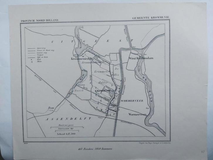 21 / Krommenie Knollendam Wormerveer litho 1869 J. Kuyper, Antiek en Kunst, Kunst | Litho's en Zeefdrukken, Ophalen of Verzenden