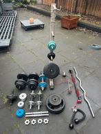 Heel veel gewichten, halters, stang, rek etc, Ophalen, Gebruikt