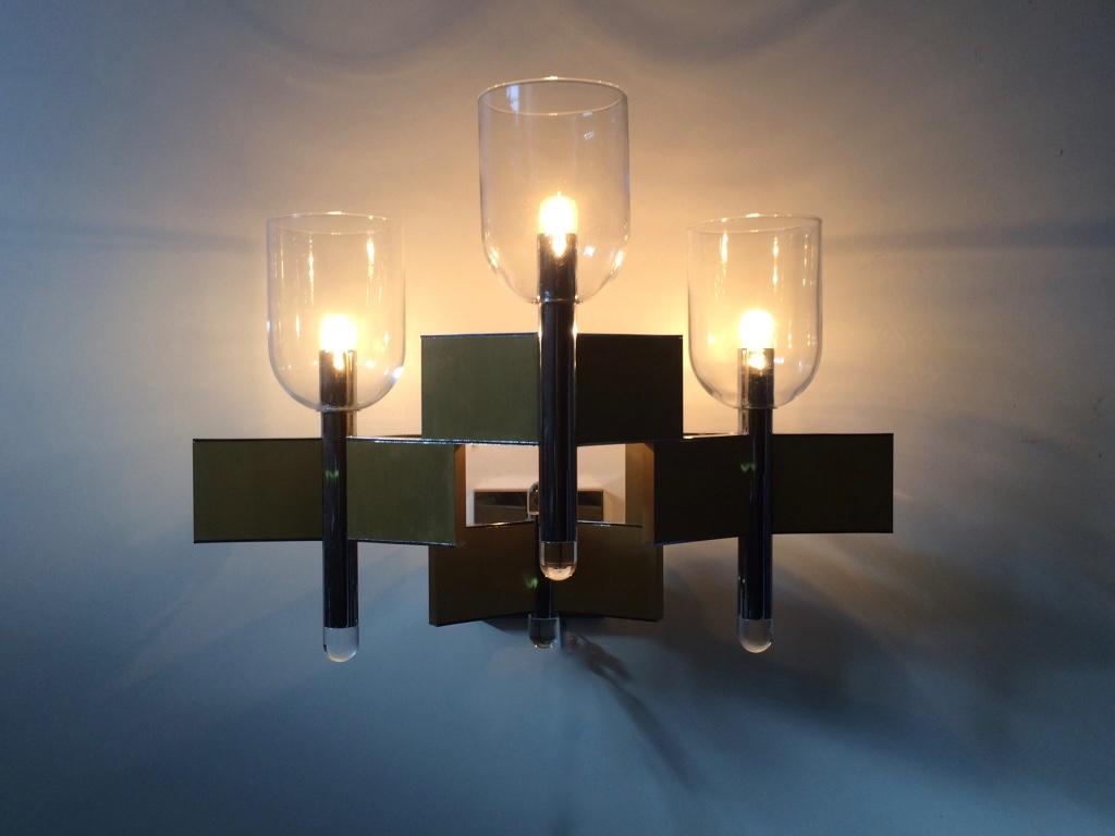 Vintage Sciolari Domino wandlamp, Ophalen, Gebruikt, Glas