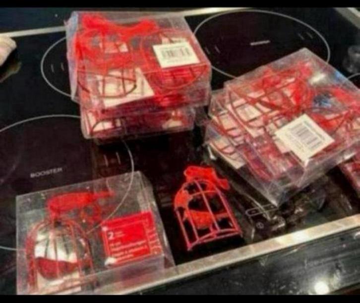 Kerst Versiering: Rode IJzeren Glitter Vogelkooitjes etc etc, Diversen, Kerst, Nieuw, Ophalen of Verzenden