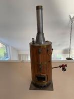 Antiek model stoommachine boiler. Hout met koper., Ophalen