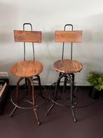 2 industriële barkrukken staal en hout, Huis en Inrichting, Barkrukken, 5 krukken of meer, 60 tot 90 cm, Ophalen of Verzenden