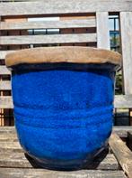 Azuurblauwe bloempot
 Zware kwaliteit, Ophalen, Tuin, Rond, Aardewerk