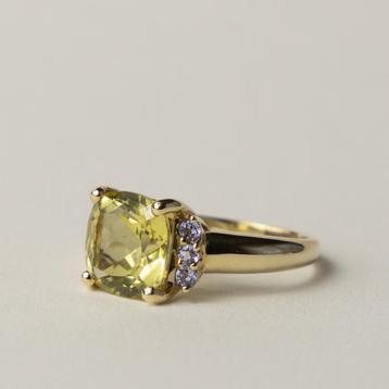 vintage 9 karaat gouden ring citrien en tanzanite beschikbaar voor biedingen