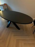 Eetafel ovaal zwart hardhout op metalen voet, Gebruikt, 200 cm of meer, 75 cm of meer, Rechthoekig