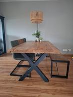 Mango houten tafel met zwart onderframe, Huis en Inrichting, Tafels | Eettafels, Ophalen, Gebruikt, 200 cm of meer, 50 tot 100 cm