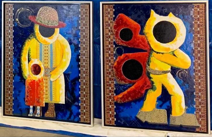 Theo Baars “vader zoon moeder dochter”, Antiek en Kunst, Kunst | Schilderijen | Modern, Ophalen