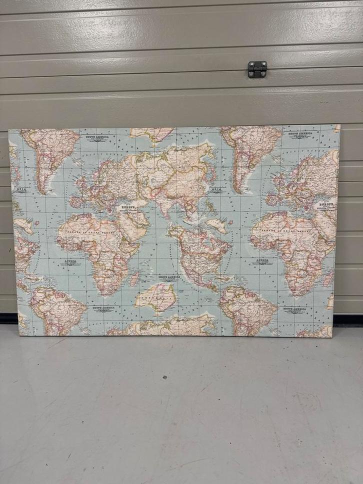 Wereldkaart Print op Canvas/stof, Huis en Inrichting, Woonaccessoires | Schilderijen, Tekeningen en Foto's, Zo goed als nieuw