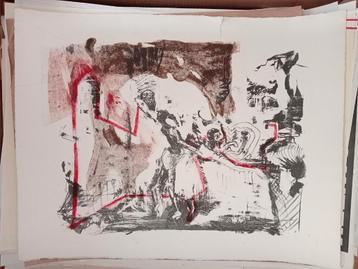 Bewerkte grafiek litho jaren 90 beschikbaar voor biedingen
