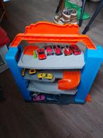 Hot Wheels stunt garage met auto's, ronde baan enz., Racebaan, Ophalen of Verzenden, Zo goed als nieuw, Hot Wheels