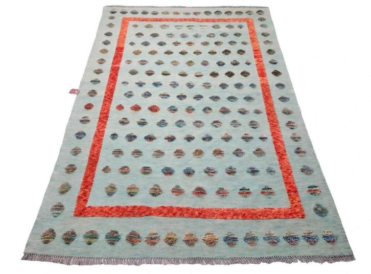 Handgemaakt wol modern Kelim tapijt Yasmoon Aqua 175x242cm, Huis en Inrichting, Stoffering | Tapijten en Kleden, Nieuw, 150 tot 200 cm