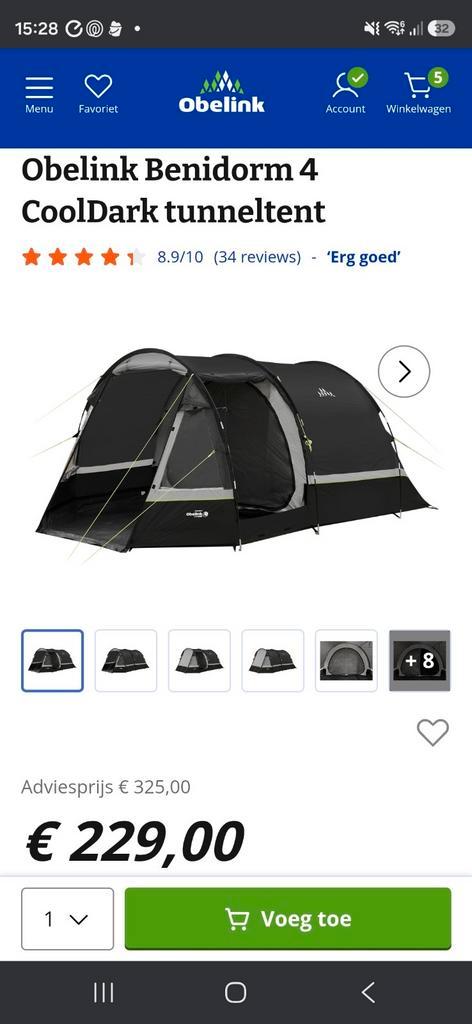 Obelink Benidorm 4 CoolDark tunneltent, Caravans en Kamperen, Tenten, tot en met 4, Zo goed als nieuw, Ophalen of Verzenden