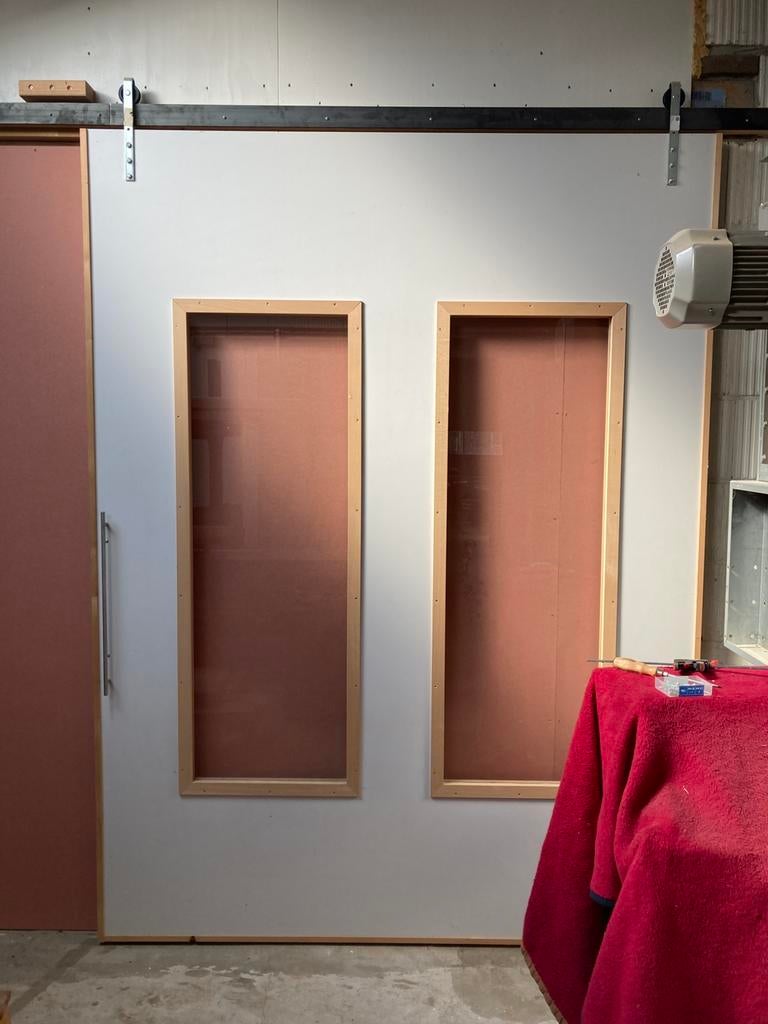 Schuifdeuren werkplaats/schuur/ect, Doe-het-zelf en Verbouw, Deuren en Horren, Ophalen, Glas, Binnendeur, 215 cm of meer