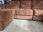 Bruine bank met 5 zitdelen, hoofdsteunen en 2 hockers, Ophalen, Gebruikt, Vierpersoons of meer, Stof