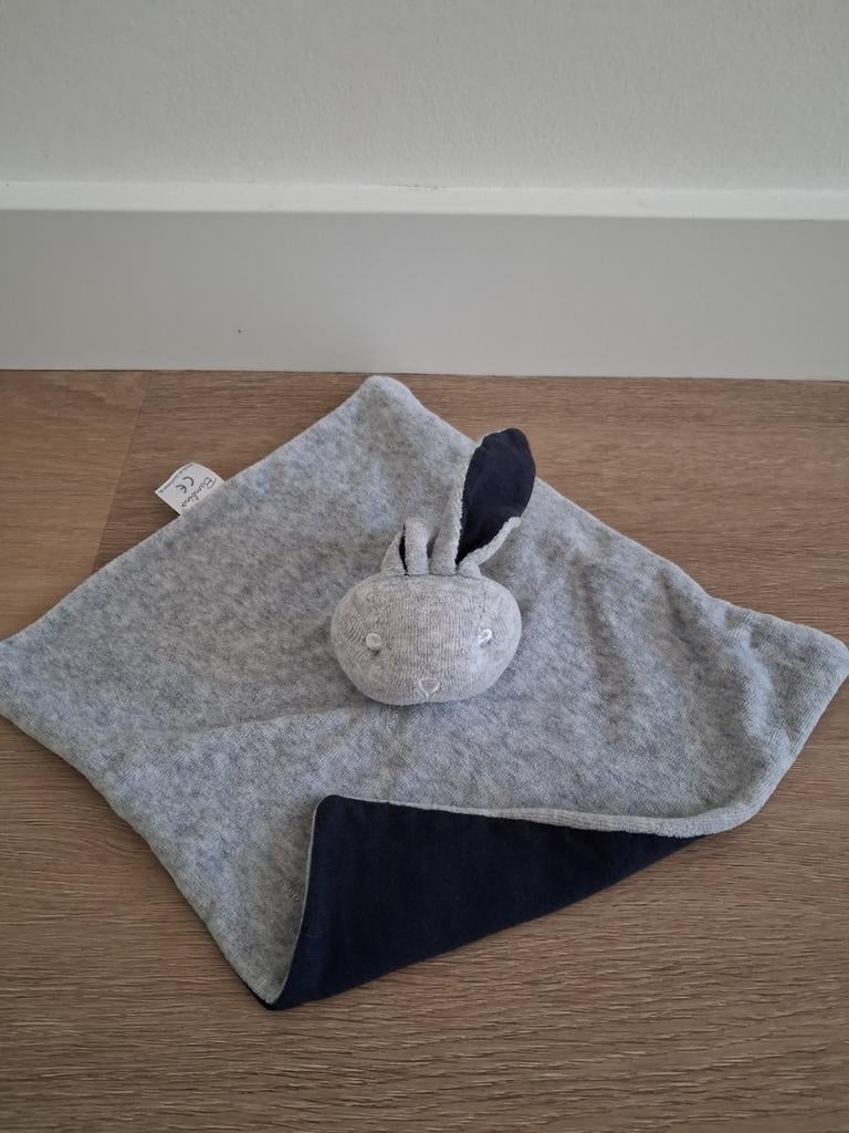Knuffeldoekje Bambino konijn grijs donkerblauw doekje L1312, Ophalen of Verzenden, Zo goed als nieuw, Meisje