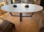Grote ellips eettafel met metalen onderstel, Ophalen, Gebruikt, 100 tot 150 cm, 200 cm of meer