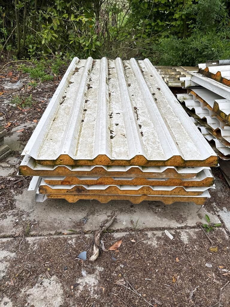 14 Sandwichpanelen 8cm dik, 240cm hoog, 34 m2, Dakplaat of Dakpanplaat, Gebruikt, Ophalen of Verzenden, 15 m² of meer