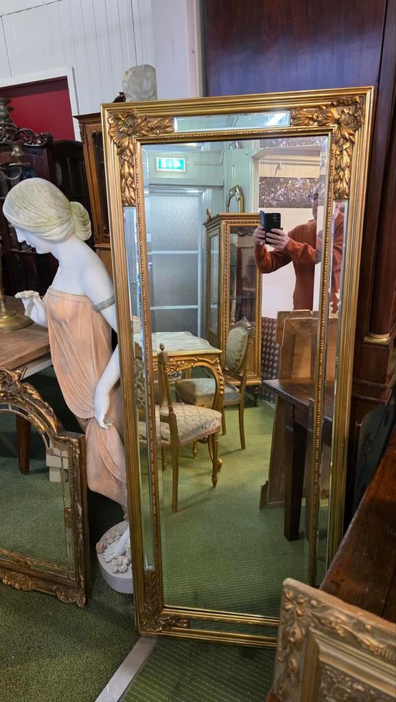 Grote Antieke Rechthoekige Spiegel met Gouden Lijst, Ophalen, Rechthoekig