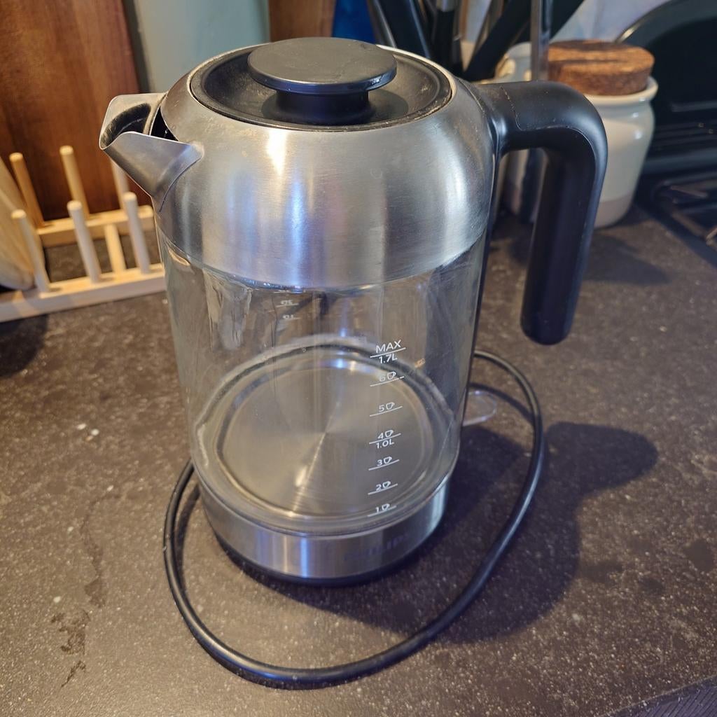 Philips waterkoker - 1.7L - RVS en glas, 1 tot 2 liter, Ophalen, Gebruikt, Rvs