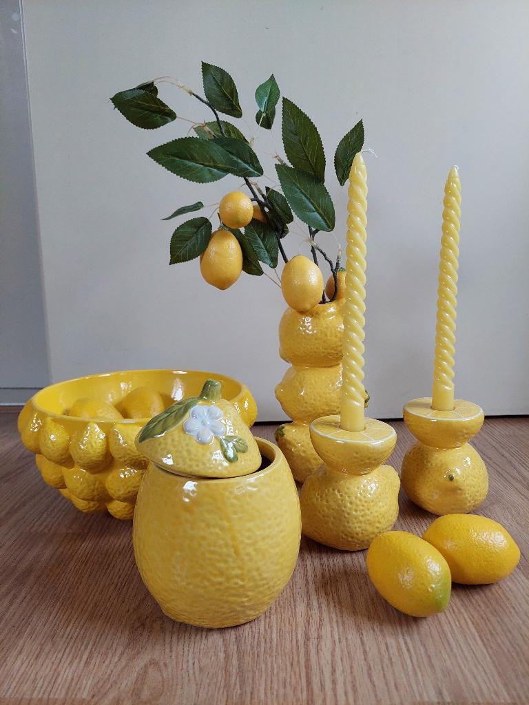 Citroendecoratie - Kandelaar / Voorraadpot / Vaas / Schaal, Huis en Inrichting, Ophalen, Nieuw, Mediterraans, Steen/keramiek